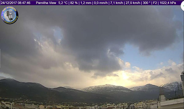 Χιονόπτωση και πάλι στη Πάρνηθα. Ανεβαίνει σταδιακά η θερμοκρασία σύμφωνα με το Μετεωρολογικό σταθμό Αχαρνών