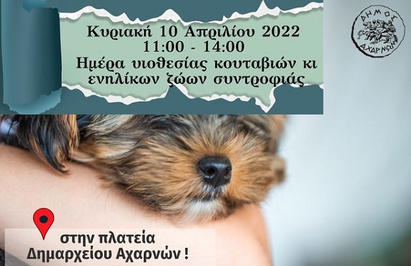 Ημέρα υιοθεσίας κουταβιών και ενήλικων ζώων συντροφιάς από το Δ. Αχαρνών και τους εθελοντές