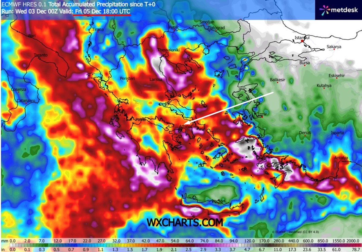 Meteoacharnes: Επικίνδυνα καιρικά φαινόμενα απειλούν και την Αττική. Φαίνονται ακραία υψηλές τιμές υετού. Η πρόγνωση για Αχαρνές, Ίλιον & Φυλή