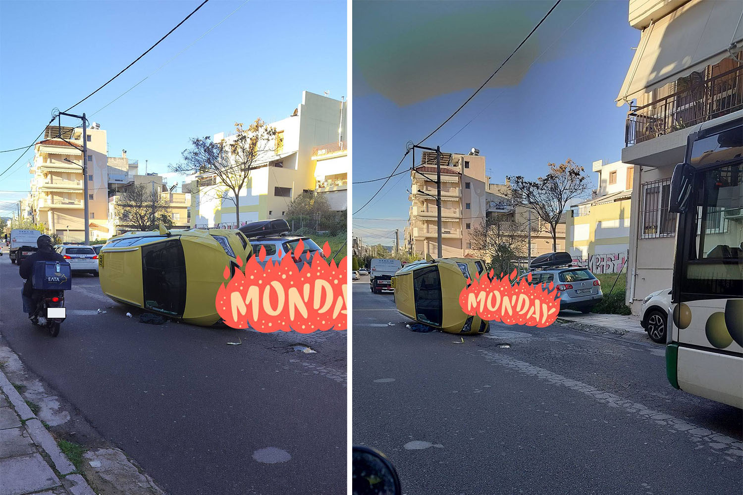 Ίλιον: Έρευνες από την αστυνομία για τον οδηγό ταξί που μπήκε ανάποδα σε μονόδρομο, αναποδογύρισε και το εγκατέλειψε