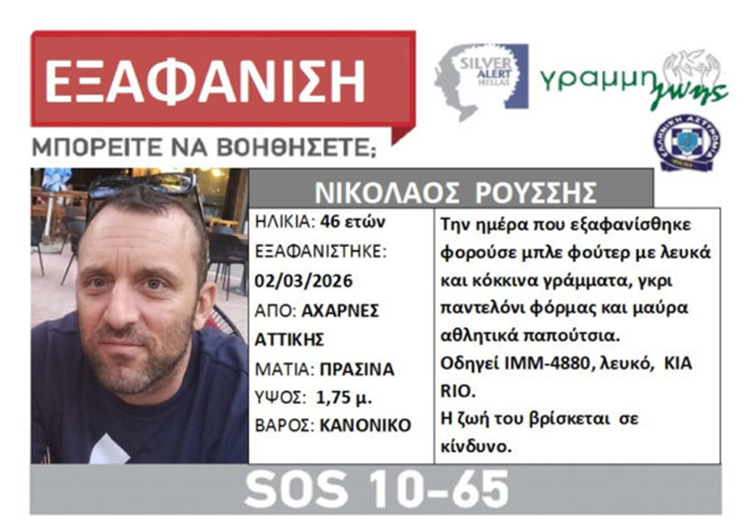 Ραγδαίες εξελίξεις στην εξαφάνιση του 46χρονου Νικόλαου Ρούσση από τις Αχαρνές: Εντοπίστηκε το αυτοκίνητό του στην Κάρυστο
